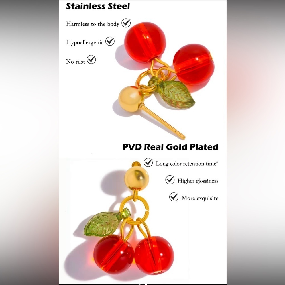 Petite Cherry Red Drop Earrings - Picture 6 of 9